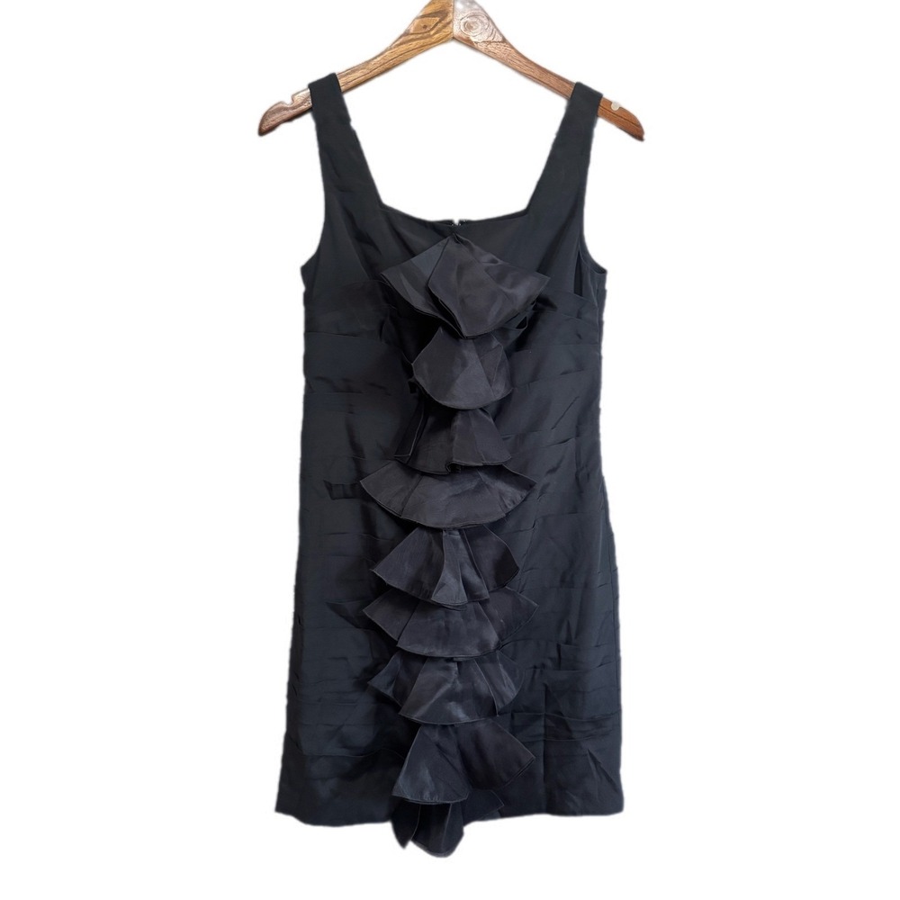 Alice + Olivia Cocktail Dress Womens 0 Black Excellent Silk Ruffle 88-674-287